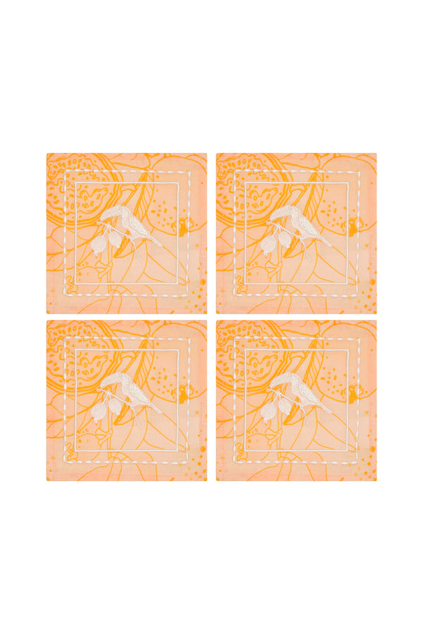 Guava Linen Cocktail Napkins Set of 4 / Orange