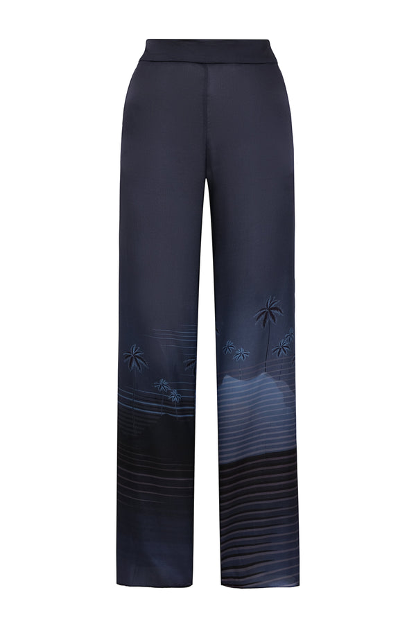 Santo Tomás Martellato Silk Pants / Navy Tropical Landscape