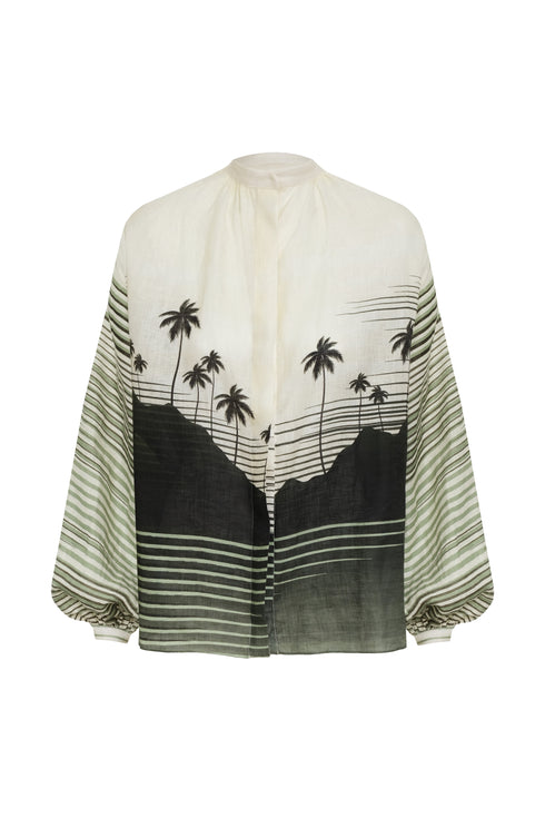 Don Simon Linen Shirt / Green Tropical Landscape