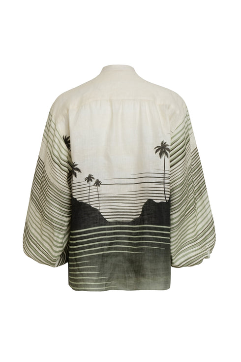 Don Simon Linen Shirt / Green Tropical Landscape