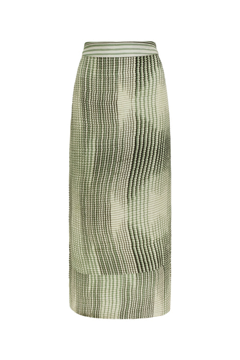 Beatrice Pleated Linen Midi Skirt / Green Stripes