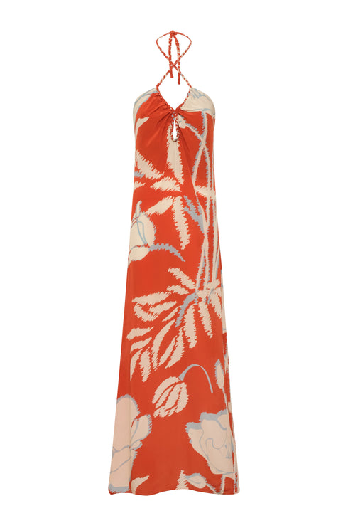 Amazonia Crepe Chine Maxi Dress / Orange Gladiolos