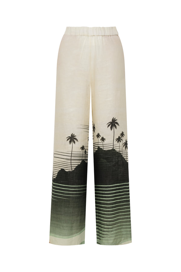 San Benito Linen Pants / Green Tropical Landscape