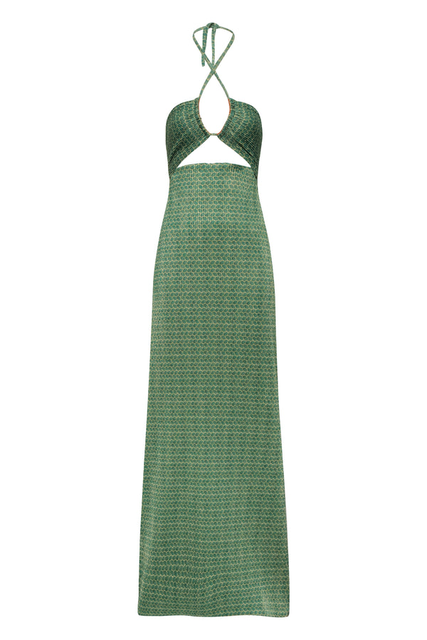 Josefina Shiny Jersey Maxi Dress / Emerald Mini Scales