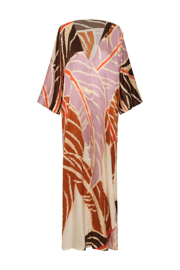 Mercedes Satin Silk Closed Tunic / Lilac Platanera Leaves