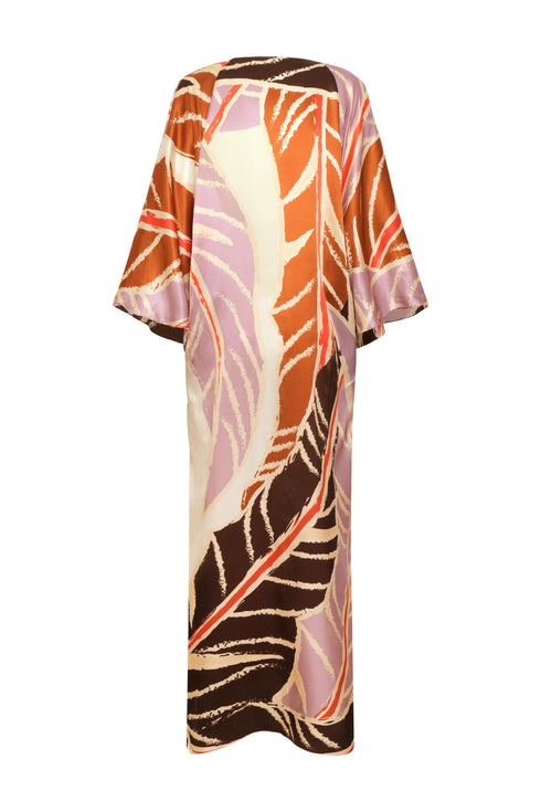 Mercedes Satin Silk Closed Tunic / Lilac Platanera Leaves