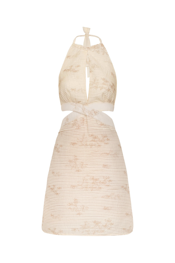 San Agustin Pleated Cotton Mini Dress / Ivory Guayacan