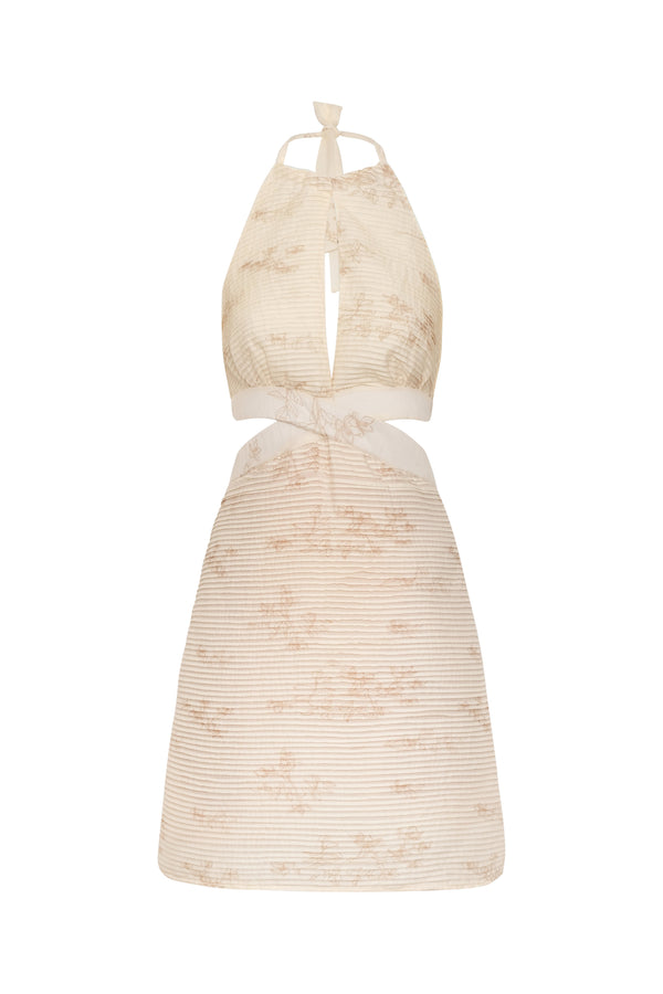 San Agustin Pleated Cotton Mini Dress / Ivory Guayacan