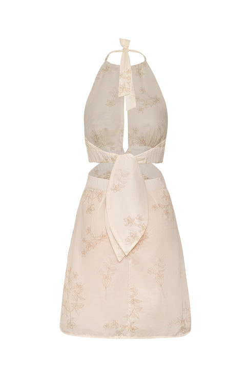 San Agustin Pleated Cotton Mini Dress / Ivory Guayacan