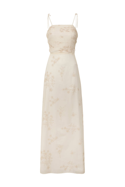 Tejada Pleated Cotton Midi Dress / Ivory Guayacan