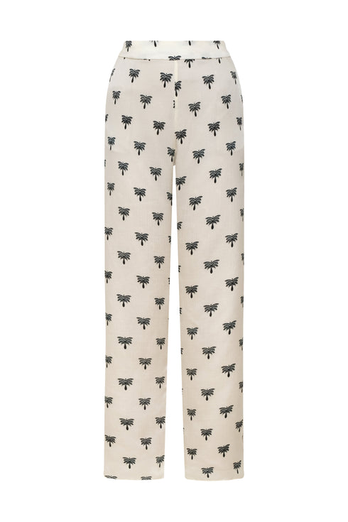 Santo Tomás Martellato Silk Pants / Ivory - Black Polka Palms