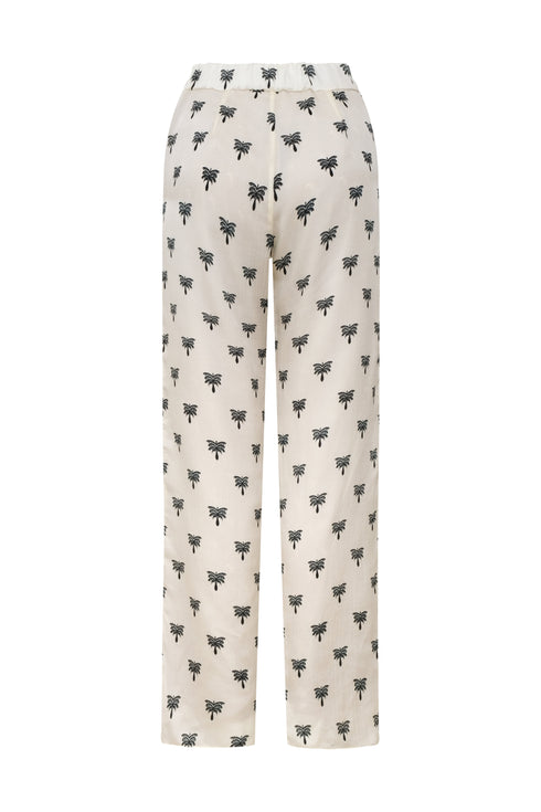 Santo Tomás Martellato Silk Pants / Ivory - Black Polka Palms