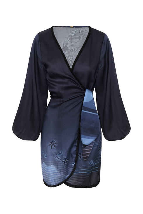 Hojarasca Martellato Silk Mini Dress / Navy Tropical Landscape