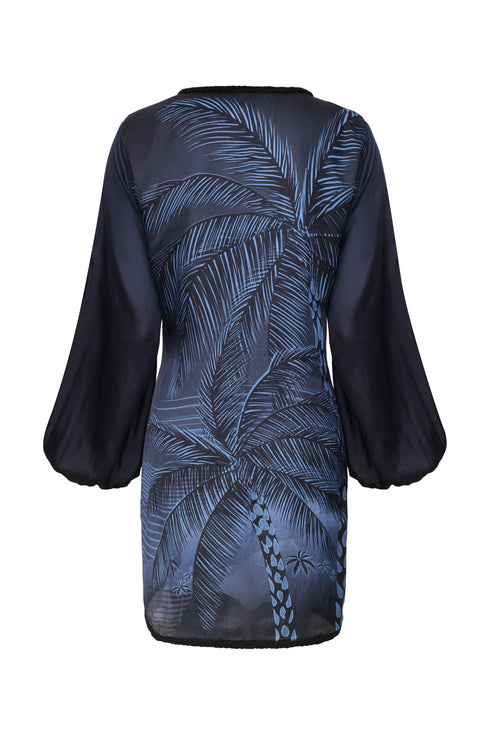 Hojarasca Martellato Silk Mini Dress / Navy Tropical Landscape