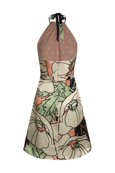 Atardecer de Verano Satin Silk Mini Dress / Sage Gladiolos Garden