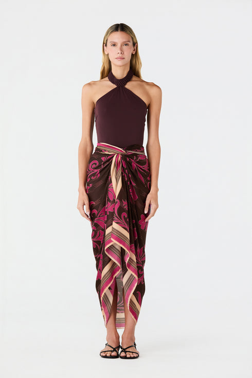 De La Falaise Cotton Silk Sarong / Fuchsia Flowers