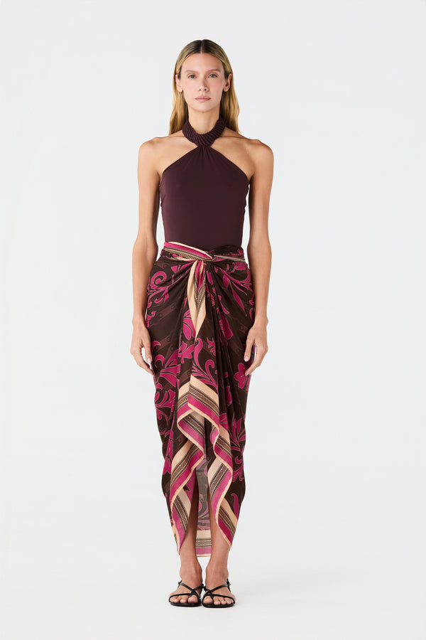 De La Falaise Cotton Silk Sarong / Fuchsia Flowers