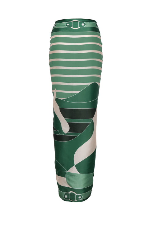 De La Falaise Cotton Silk Sarong / Green Horses