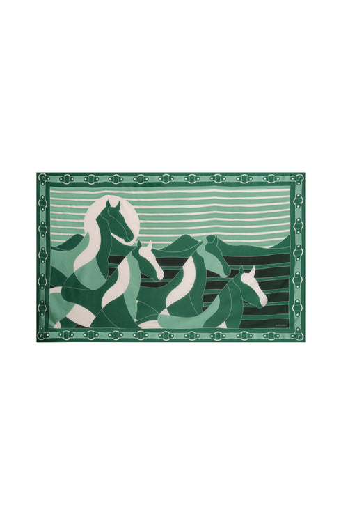 De La Falaise Cotton Silk Sarong / Green Horses