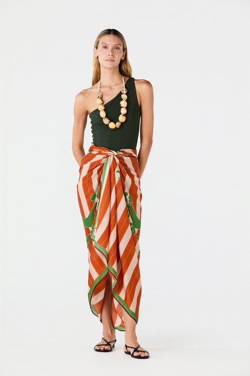 De La Falaise Cotton Silk Sarong / Green Solana Shield