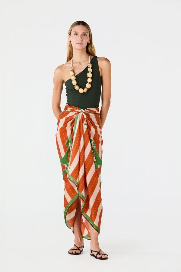 De La Falaise Cotton Silk Sarong / Green Solana Shield