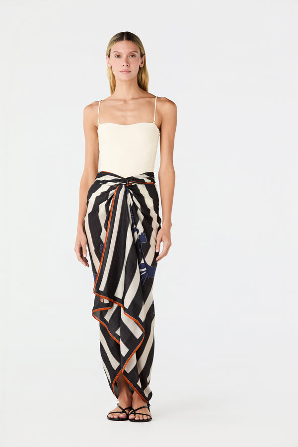 De La Falaise Cotton Silk Sarong / Navy Solana Shield
