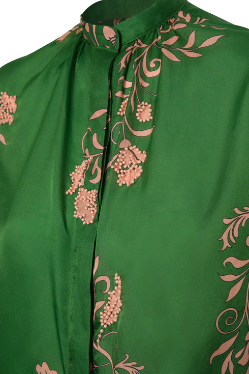 Don Simon Cotton Silk Shirt / Green Buganvilias