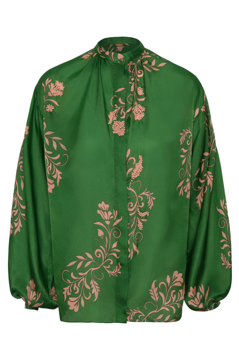 Don Simon Cotton Silk Shirt / Green Buganvilias