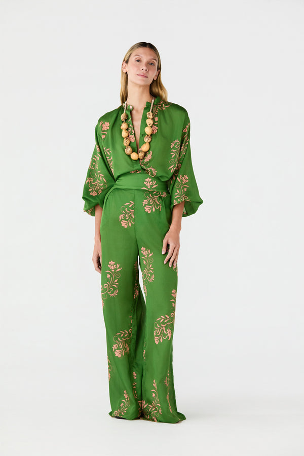 Don Simon Cotton Silk Shirt / Green Buganvilias