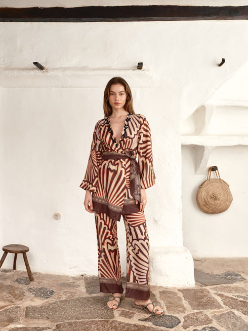 Joao Cotton Silk Pants / Wine Intricate Shells