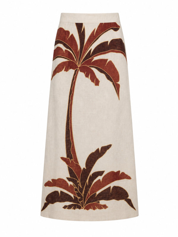 El Carmelo Linen Midi Skirt / Terra Palm