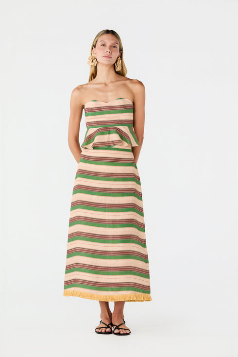 Peplum Linen Top / Green Artisanal Stripes