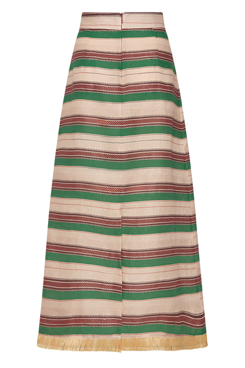 El Carmelo Linen Midi Skirt / Green Artisanal Stripes
