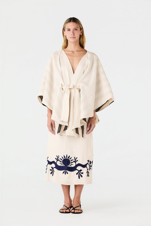El Carmen Embroidered Midi Skirt / Ivory and Navy