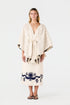 Cavalo Embroidered Linen Poncho / Ivory and Navy