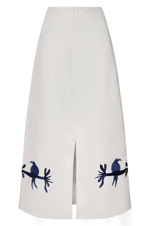 El Carmen Embroidered Midi Skirt / Ivory and Navy