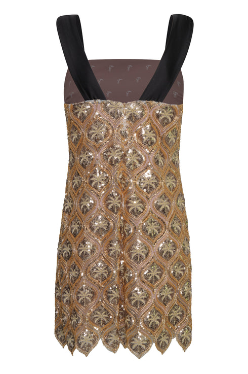 El Club del Clan Beaded Palms Mini Dress / Gold