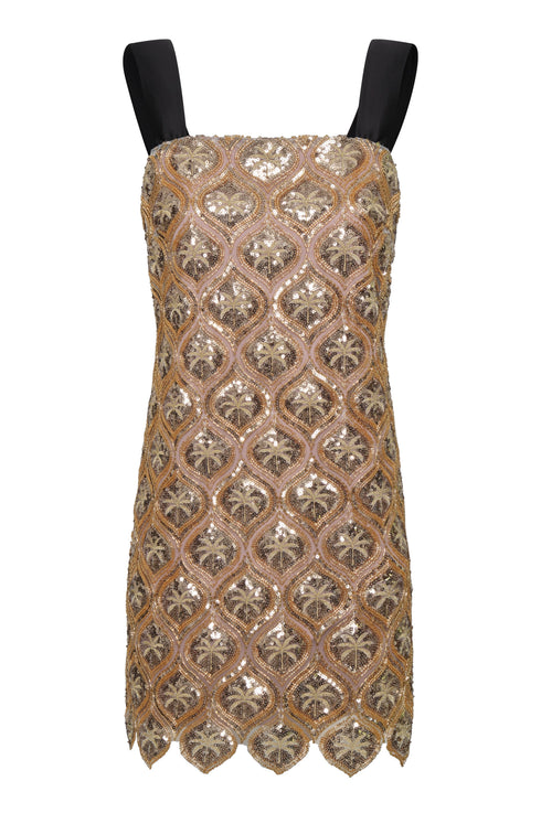 El Club del Clan Beaded Palms Mini Dress / Gold
