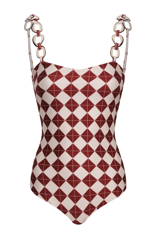 Esteros One Piece / Burgundy Rhombuses Ivory - Ivory