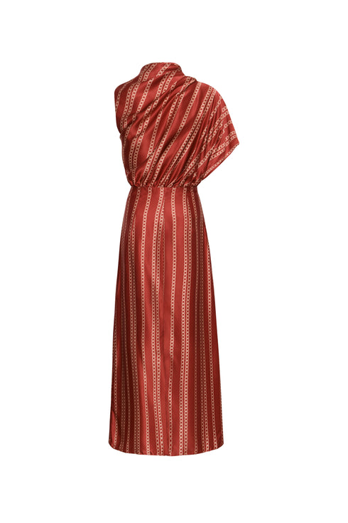Gioconda Satin Silk Midi Dress / Red Chains