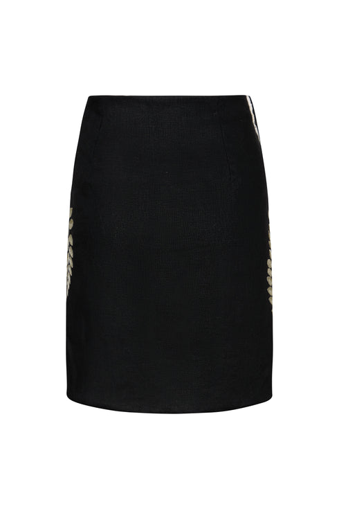 Guainia Embroidered Linen Mini Skirt / Black
