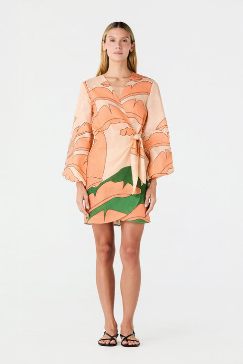Hojarasca Linen Mini Tunic Dress / Peach Palms