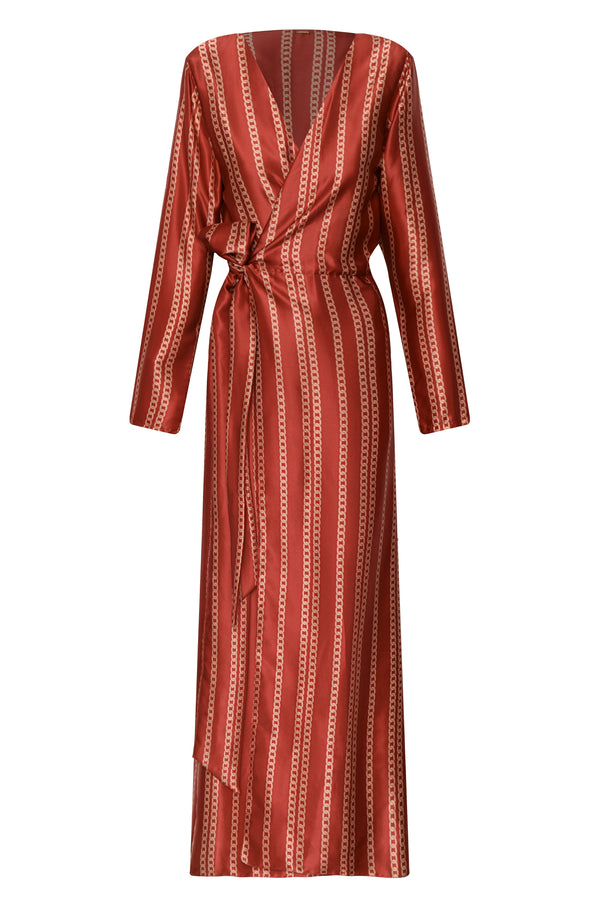 Hojarasca Silk Satin Wrap Maxi Dress / Red Chains