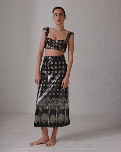 El Carmen Sequins Midi Skirt / Green