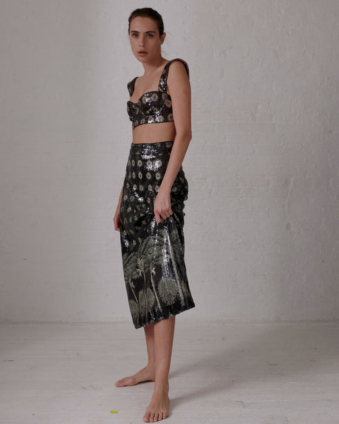 El Carmen Sequins Midi Skirt / Green