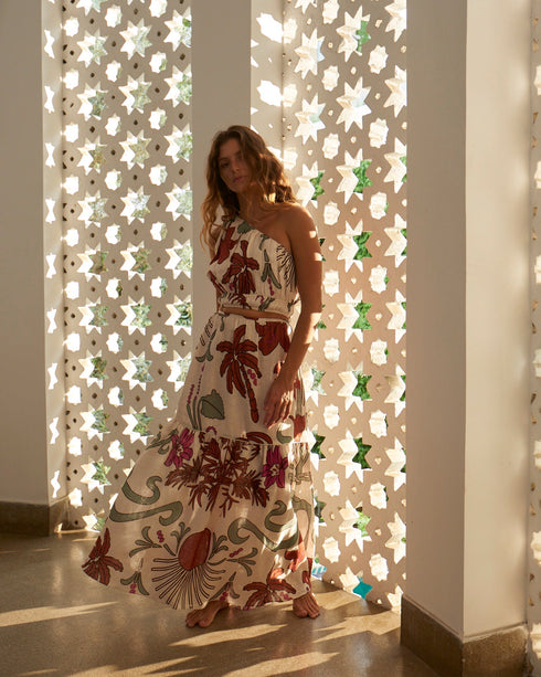 Ornella Linen Top / Fuchsia Garden