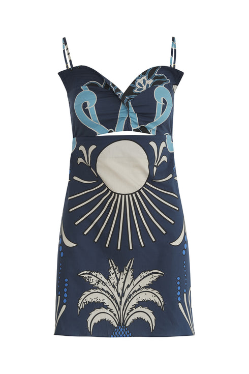 Victoria Cotton Mini Dress / Blue Garden