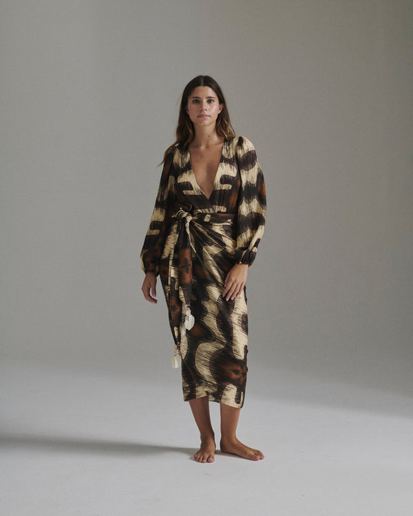 Sambale Martellato Silk Bodysuit / Brown Ikat