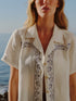 El Jared Linen Embroidered Shirt / Ivory Blue Horseshoes