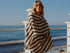 Cavalo Embroidered Linen Poncho / Ivory and Navy